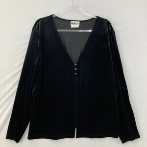 Vintage I.N. Studio size 1X Black Velvet Button Soft Comfy Top Classic Elegant